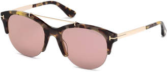 Tom Ford Adrenne Mirrored Semi-Rimless Brow-Bar Sunglasses, Brown