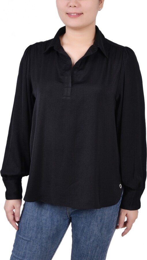 NY Collection Women's Long Puff Sleeve Satin Blouse