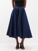 Flared Cotton-blend Denim Midi Skirt 