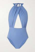 Thumbnail for your product : BONDI BORN + Net Sustain Camilla Cutout Halterneck Swimsuit - Azure - small