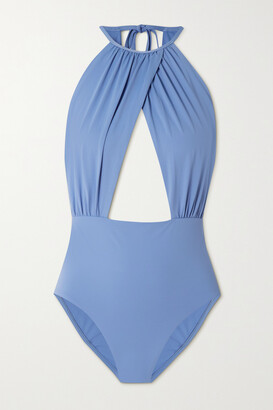 BONDI BORN + Net Sustain Camilla Cutout Halterneck Swimsuit - Azure - small