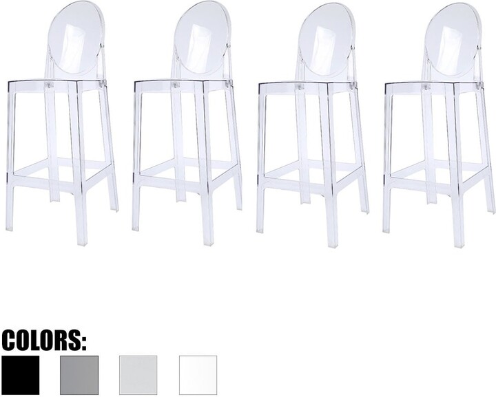 Set of 4 Clear 30" Seat Bar Stool Counter Height With Backs Plastic