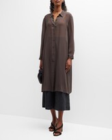 Thumbnail for your product : Eileen Fisher Sheer Side-Slit Button-Down Silk Shirt