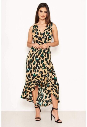 AX Paris Women's Leopard Print Wrap Frill Maxi Dress