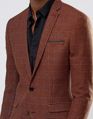 ASOS DESIGN Super Skinny Blazer in Orange and Black Check