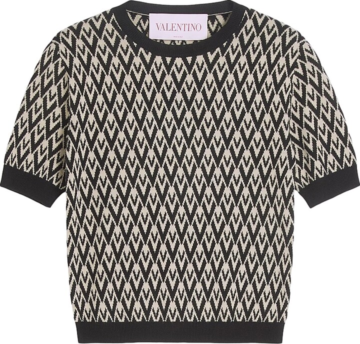 Valentino Garavani Women's Toute La V Jacquard Wool Sweater - Ivory Black - Size Small