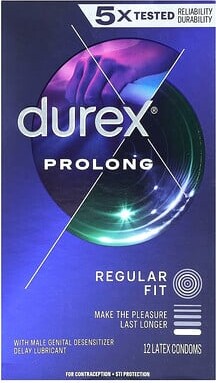 Durex Durex, Prolong, Regular Fit, 12 Latex Condoms