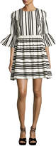 Thumbnail for your product : Alice + Olivia Augusta Striped Ruffle-Sleeve Dress, Black/White