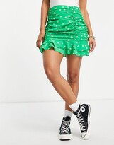 Thumbnail for your product : Collective the Label Petite exclusive ruched flippy mini skirt co-ord in green daisy print