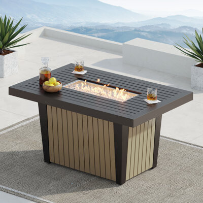Borealis Aluminum Propane Outdoor Fire Pit Table with Hidden Fuel Tank Storage & Lid