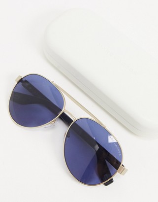 Marc Jacobs aviator sunglasses in gold with blue lens