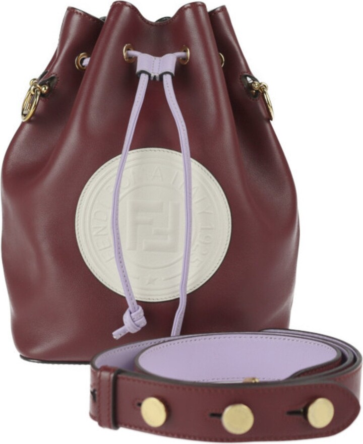 Fendi Mon Tresor Zucca Embossed Bucket Bag Shoulder Tote Brown Red