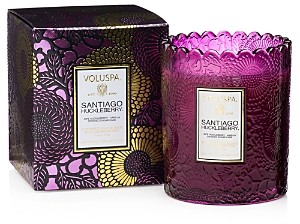 Voluspa Japonica Santiago Huckleberry Embossed Glass Scalloped Edge Candle