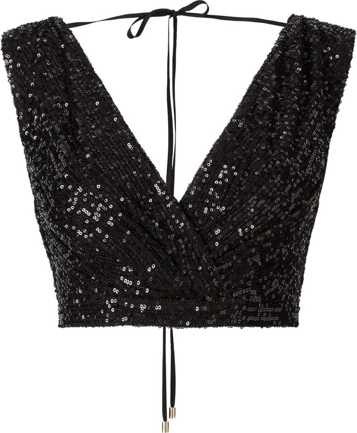 Lita Couture Sequin V-Neck Top In Black