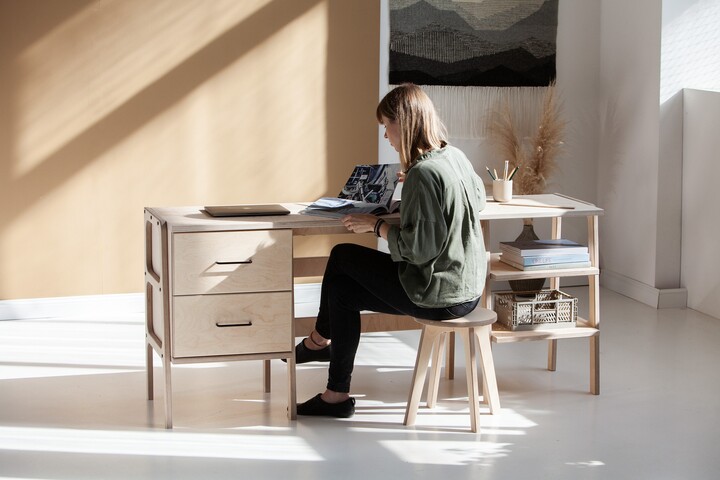 Mid Century Modern Desk Baltic Birch Plywood, Custom Colors