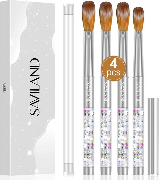 SavilandProKolinskyAcrylicBrushSet-4pcsSize6/10/12/14forPowderExtensions&3DSculpting.