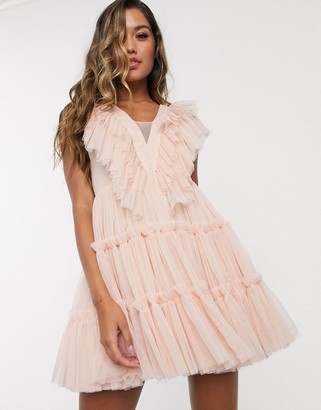 Lace & Beads exclusive tulle mini dress in pastel pink