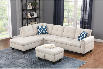 Latitude Run Storage Ottoman - Paired L - shaped Sofa in Beige