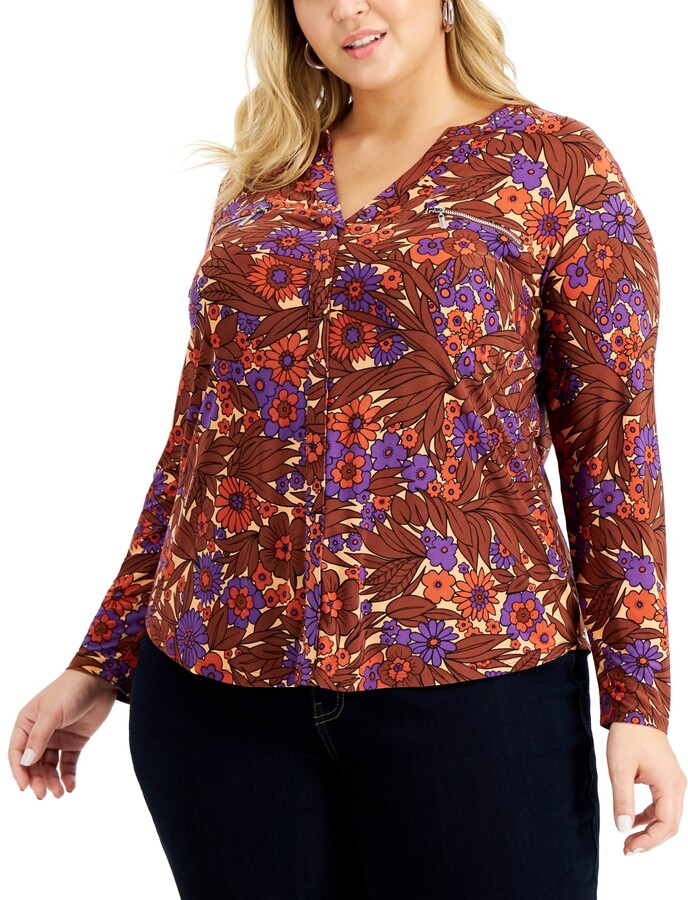 INC International Concepts Women's Plus Size Floral-Embellished Top 0X, White