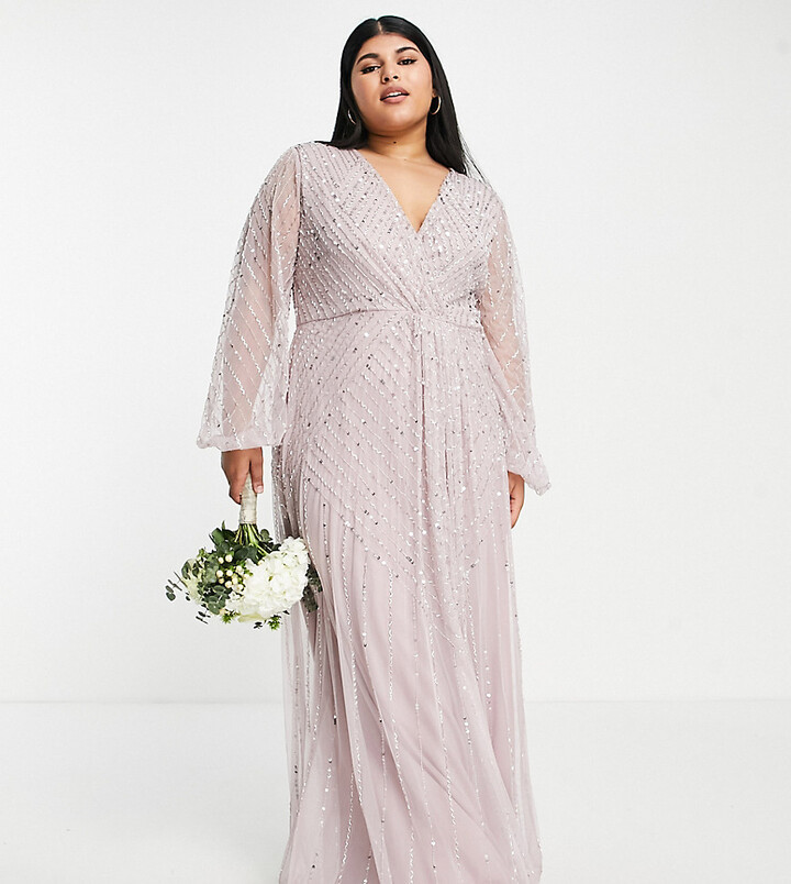 Frock and Frill Plus Bridesmaid plunge front maxi with embellishment in  dusty mauve - ShopStyle