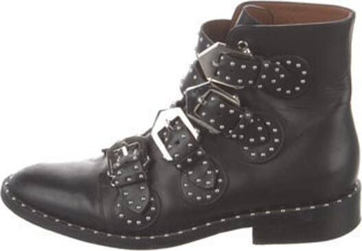 Givenchy Leather Ankle Combat Boots Black Round-Toes with Studded Accents Multistrap & Buckle Closure At Uppers Size not listed, estimated from measurements. Designer