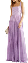 Thumbnail for your product : Lela Rose Pleated Gingham Poplin And Silk-chiffon Gown