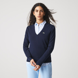 Lacoste Women's V-neck Organic Cotton Sweater - ShopStyle
