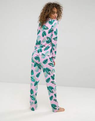 ASOS Pink Palm Print Shirt & Trouser Pyjama Set