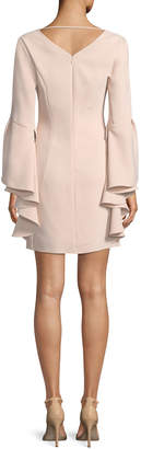 Halston V-Neck Flounce-Sleeve Mini Cocktail Dress