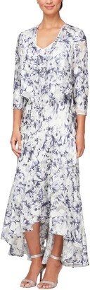 Alex Evenings Floral Print Chiffon Gown with Jacket