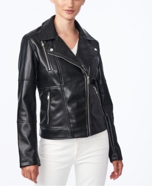 Collection B Juniors' Faux-Leather Moto Jacket, Created for Macy's