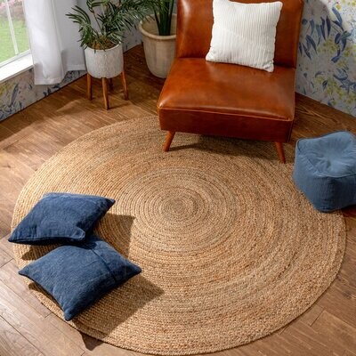 Home Decor Hand Woven Round Braided Reversible Modern look Floor Jute Rug Carpet 