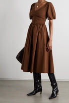 Thumbnail for your product : STAUD Greta Ruched Pleated Cotton-blend Poplin Dress - Brown