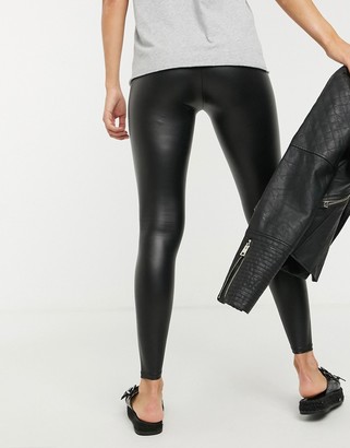 Bershka leather look leggings in black - ShopStyle