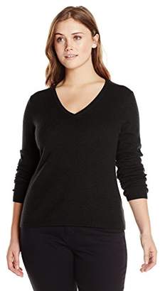 Lark & Ro Women's Plus Size 100% Cashmere Soft Slim Fit V-Neck Sweater
