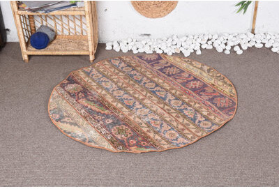 Isabelline Oushak Rug, Vintage Rugs, Turkish Rug, Blue 3.8x3.8 ft Small Rug