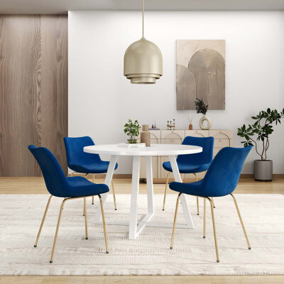Everly Quinn Avant 5-Piece Round Dining Set Trestle Dining Table With 4 Side Chairs