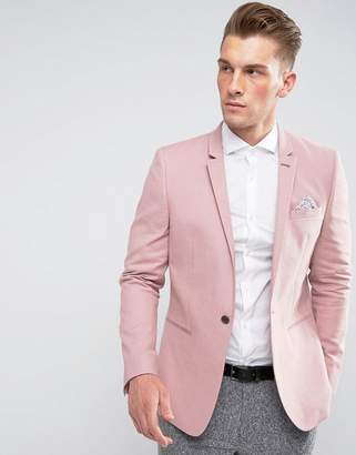 Blend of America Design Skinny Blazer In Pink Linen Blend