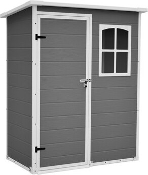 grffinhome 5X3ft Gray Resin Outdoor Storage Shed With Floor Waterproof Lockable Design And Window - Ideal Tool & Garden Storage For Backyard Patio Lawn