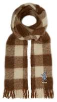 Thumbnail for your product : Gucci Bunny Embroidered Checked Alpaca Blend Scarf - Mens - Beige