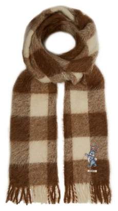 Gucci Bunny Embroidered Checked Alpaca Blend Scarf - Mens - Beige
