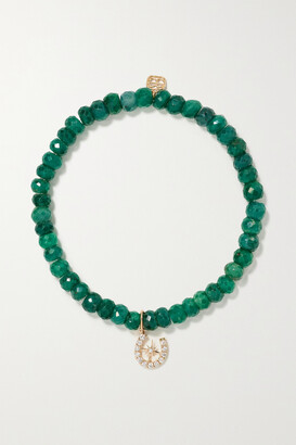 Sydney Evan Starburst Horseshoe 14-karat Gold, Corundum And Diamond Bracelet - Green - One size