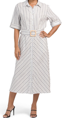Tahari Linen Blend Striped Shirt Dress