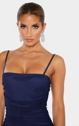 PrettyLittleThing Navy Strappy Mesh Ruched Midaxi Dress