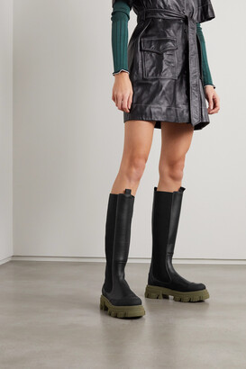 Ganni Rubber-trimmed Leather Chelsea Knee Boots