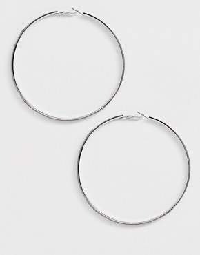 Missguided drop hoop diamante earrings in silver