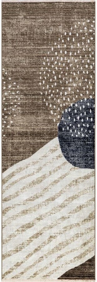 RUGS USA Manaslu Sunrise Fringed Light Brown 3 ft. x 8 ft. Indoor/Outdoor Patio Runner Rug