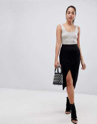 ASOS Design Wrap Midi Skirt With Split And Ruching