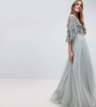 Maya Tall Sequin Cape Tulle Skirt Maxi Bridesmaid Dress