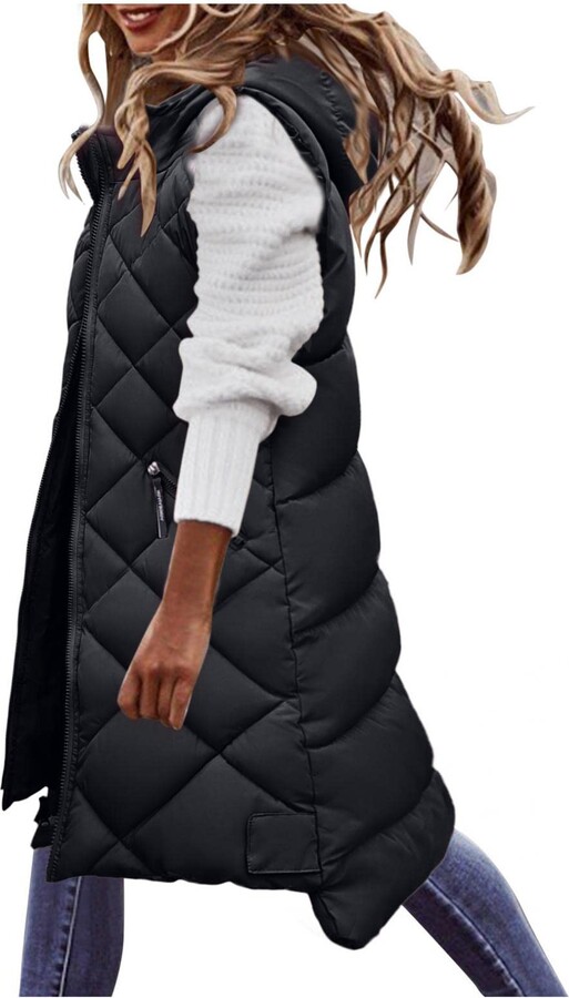IBAOBAO Lulupi Women's Gilet Jacket Longline Hooded Quilted Plus Size ...